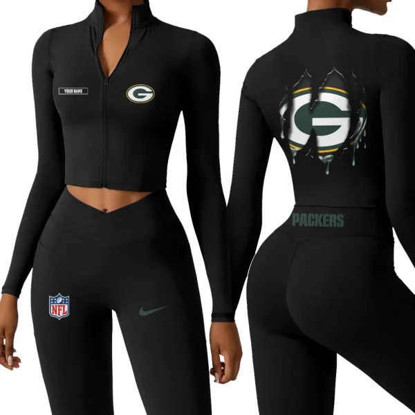 Green Bay Packers Zipper Sports Top Women Gym Long Sleeve for Fitness SPTZSTW145 - Image 3