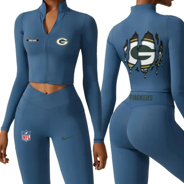 Green Bay Packers Zipper Sports Top Women Gym Long Sleeve for Fitness SPTZSTW145 - Image 4