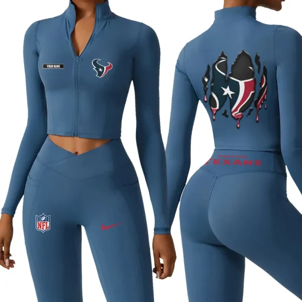 Houston Texans Zipper Sports Top Women Gym Long Sleeve for Fitness SPTZSTW146