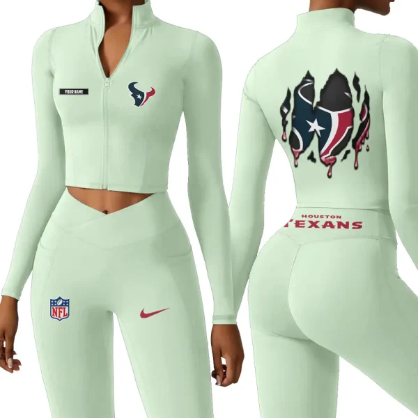 Houston Texans Zipper Sports Top Women Gym Long Sleeve for Fitness SPTZSTW146 - Image 3