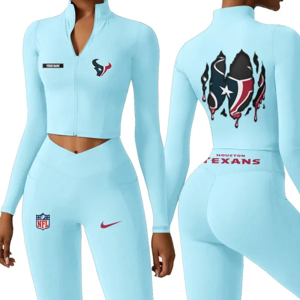 Houston Texans Zipper Sports Top Women Gym Long Sleeve for Fitness SPTZSTW146 - Image 4
