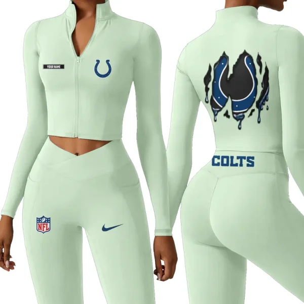 Indianapolis Colts Zipper Sports Top Women Gym Long Sleeve for Fitness SPTZSTW147 - Image 2