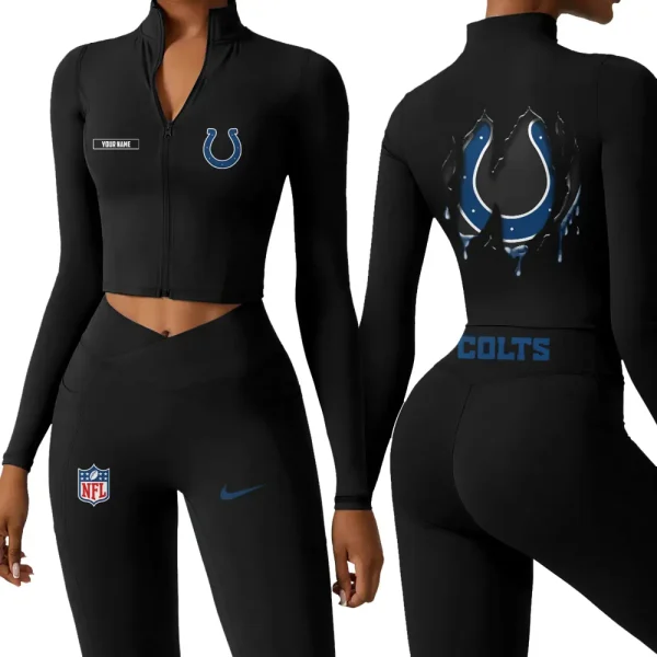 Indianapolis Colts Zipper Sports Top Women Gym Long Sleeve for Fitness SPTZSTW147 - Image 3