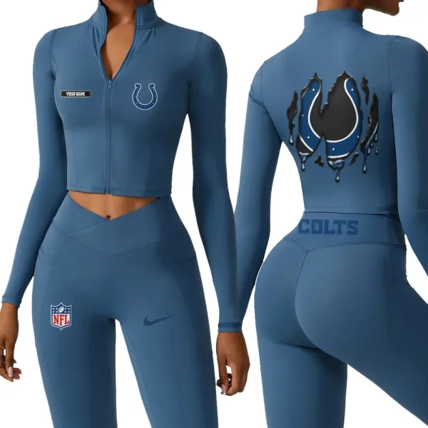 Indianapolis Colts Zipper Sports Top Women Gym Long Sleeve for Fitness SPTZSTW147 - Image 4