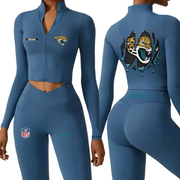 Jacksonville Jaguars Zipper Sports Top Women Gym Long Sleeve for Fitness SPTZSTW148 - Image 2