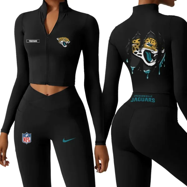 Jacksonville Jaguars Zipper Sports Top Women Gym Long Sleeve for Fitness SPTZSTW148 - Image 3