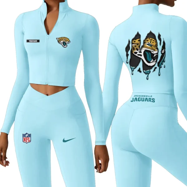 Jacksonville Jaguars Zipper Sports Top Women Gym Long Sleeve for Fitness SPTZSTW148 - Image 4