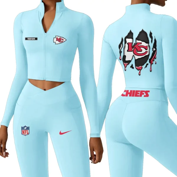 Kansas City Chiefs Zipper Sports Top Women Gym Long Sleeve for Fitness SPTZSTW149 - Image 2
