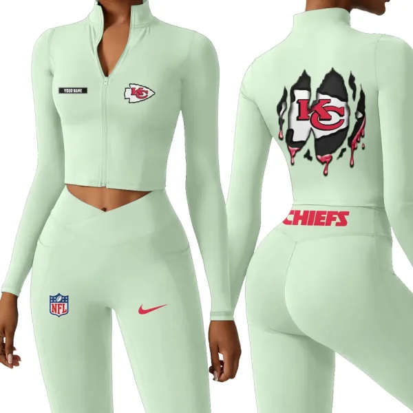 Kansas City Chiefs Zipper Sports Top Women Gym Long Sleeve for Fitness SPTZSTW149 - Image 3