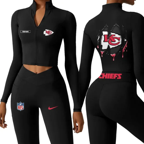 Kansas City Chiefs Zipper Sports Top Women Gym Long Sleeve for Fitness SPTZSTW149