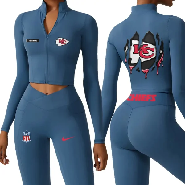 Kansas City Chiefs Zipper Sports Top Women Gym Long Sleeve for Fitness SPTZSTW149 - Image 4