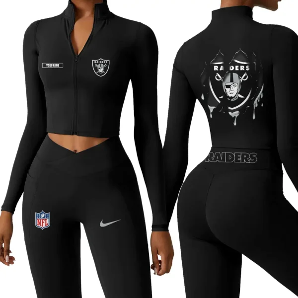 Las Vegas Raiders Zipper Sports Top Women Gym Long Sleeve for Fitness SPTZSTW150 - Image 2
