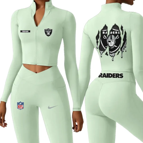 Las Vegas Raiders Zipper Sports Top Women Gym Long Sleeve for Fitness SPTZSTW150 - Image 3