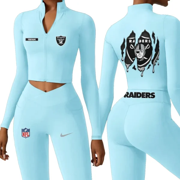 Las Vegas Raiders Zipper Sports Top Women Gym Long Sleeve for Fitness SPTZSTW150 - Image 4
