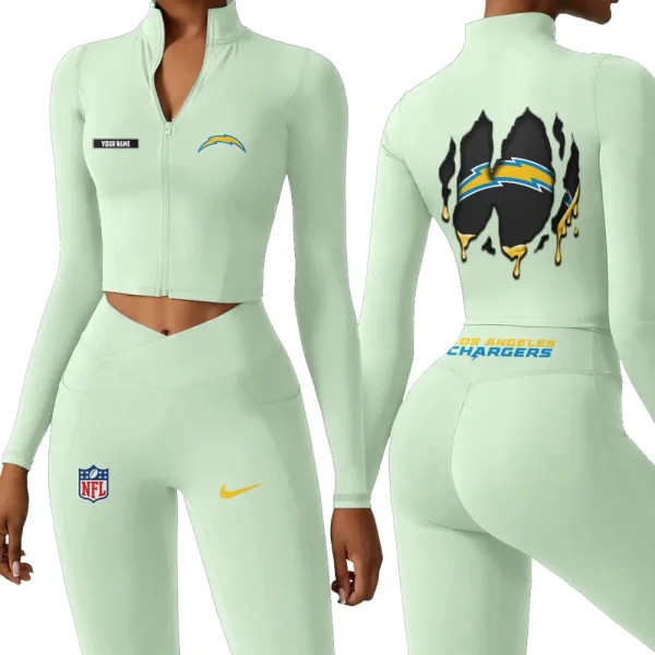 Los Angeles Chargers Zipper Sports Top Women Gym Long Sleeve for Fitness SPTZSTW151 - Image 2