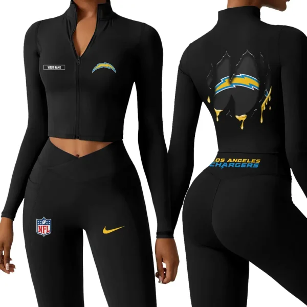 Los Angeles Chargers Zipper Sports Top Women Gym Long Sleeve for Fitness SPTZSTW151 - Image 3