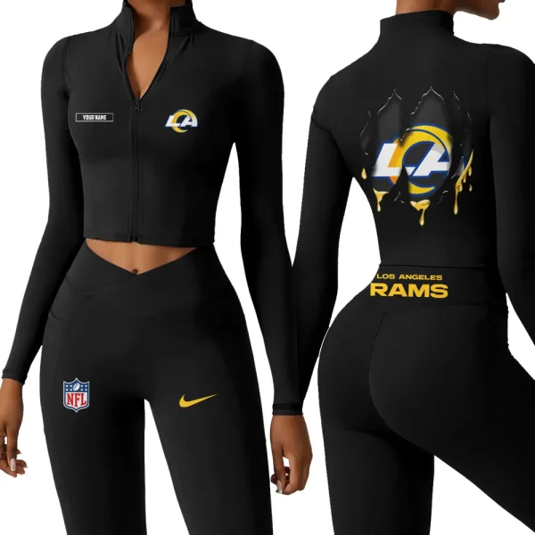 Los Angeles Rams Zipper Sports Top Women Gym Long Sleeve for Fitness SPTZSTW152 - Image 2