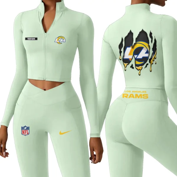 Los Angeles Rams Zipper Sports Top Women Gym Long Sleeve for Fitness SPTZSTW152 - Image 3