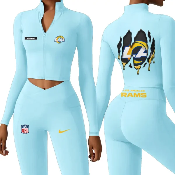 Los Angeles Rams Zipper Sports Top Women Gym Long Sleeve for Fitness SPTZSTW152 - Image 4