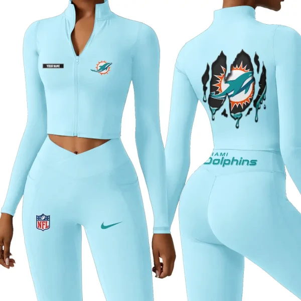 Miami Dolphins Zipper Sports Top Women Gym Long Sleeve for Fitness SPTZSTW153