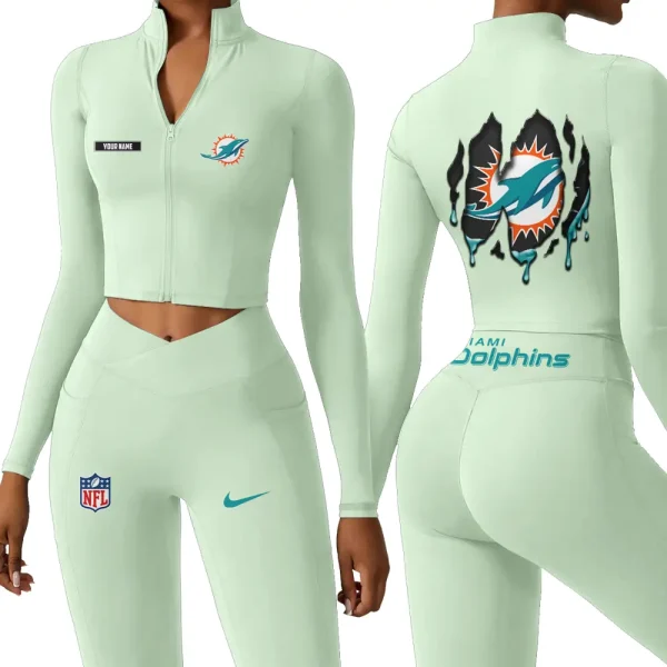 Miami Dolphins Zipper Sports Top Women Gym Long Sleeve for Fitness SPTZSTW153 - Image 2