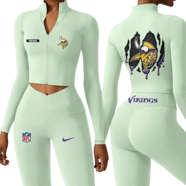Minnesota Vikings Zipper Sports Top Women Gym Long Sleeve for Fitness SPTZSTW154
