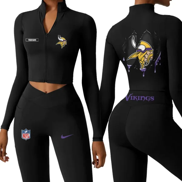Minnesota Vikings Zipper Sports Top Women Gym Long Sleeve for Fitness SPTZSTW154 - Image 3