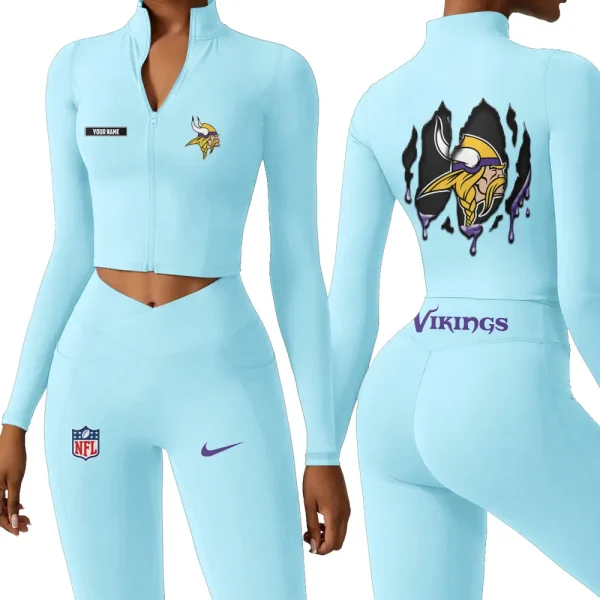 Minnesota Vikings Zipper Sports Top Women Gym Long Sleeve for Fitness SPTZSTW154 - Image 4