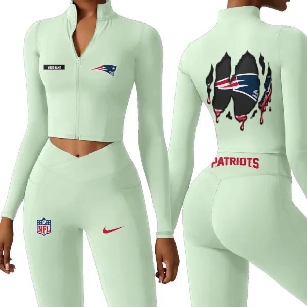 New England Patriots Zipper Sports Top Women Gym Long Sleeve for Fitness SPTZSTW155 - Image 3