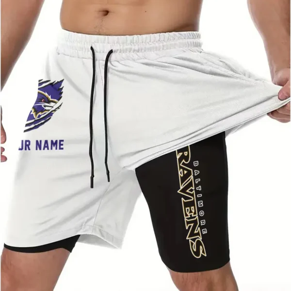 Baltimore Ravens Men Outdoor Casual Training Sports Shorts 2-in-1 Double-Layer Shorts SPT2LAYERS031