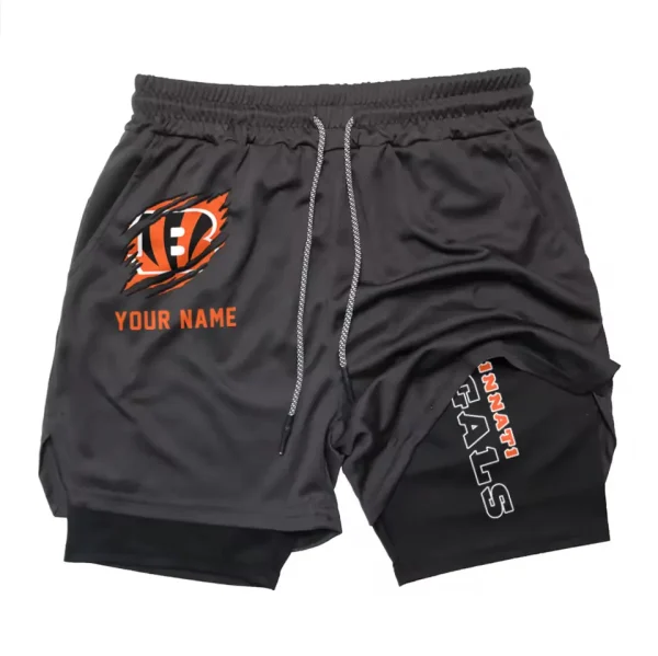 Cincinnati Bengals Men Outdoor Casual Training Sports Shorts 2-in-1 Double-Layer Shorts SPT2LAYERS035 - Image 2