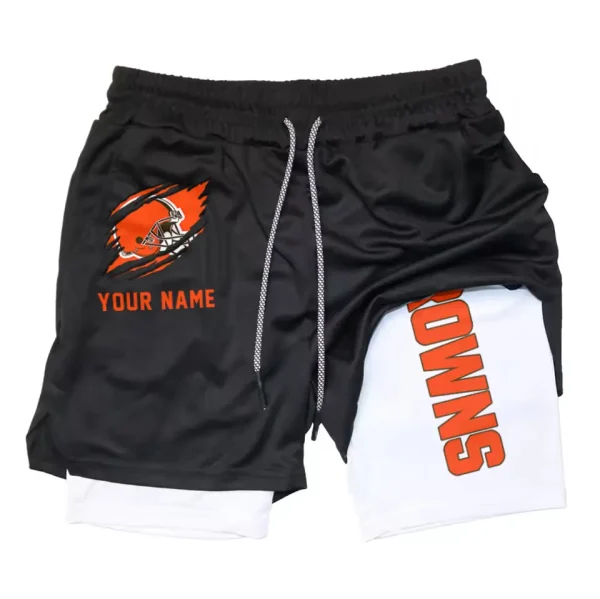 Cleveland Browns Men Outdoor Casual Training Sports Shorts 2-in-1 Double-Layer Shorts SPT2LAYERS036 - Image 2