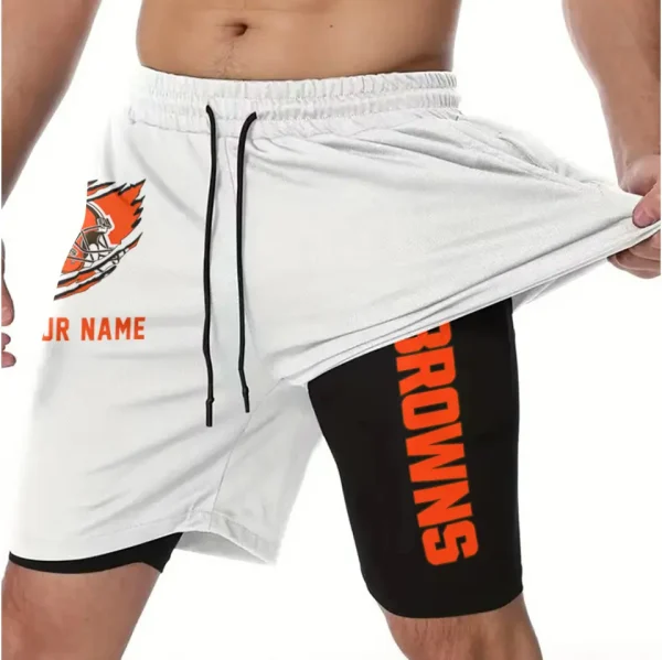 Cleveland Browns Men Outdoor Casual Training Sports Shorts 2-in-1 Double-Layer Shorts SPT2LAYERS036