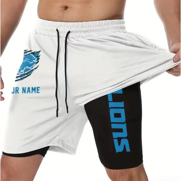 Detroit Lions Men Outdoor Casual Training Sports Shorts 2-in-1 Double-Layer Shorts SPT2LAYERS039