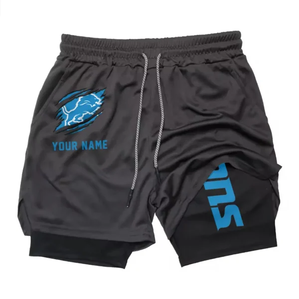 Detroit Lions Men Outdoor Casual Training Sports Shorts 2-in-1 Double-Layer Shorts SPT2LAYERS039 - Image 2
