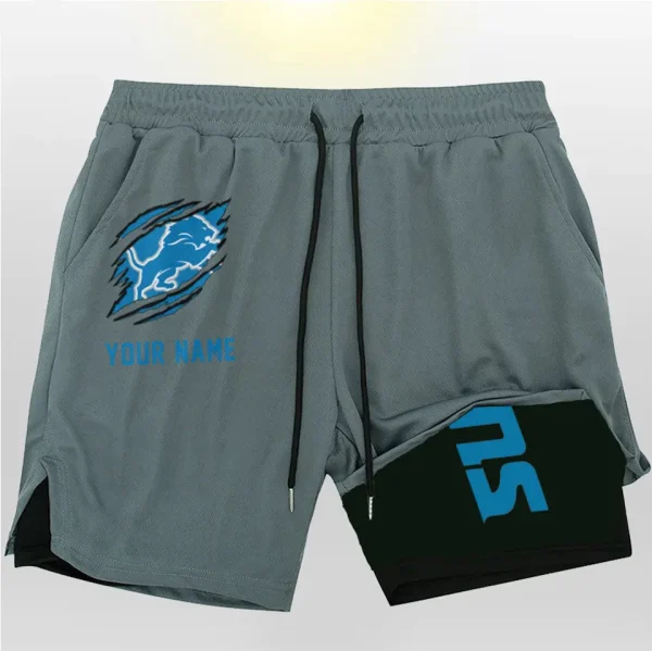 Detroit Lions Men Outdoor Casual Training Sports Shorts 2-in-1 Double-Layer Shorts SPT2LAYERS039 - Image 3