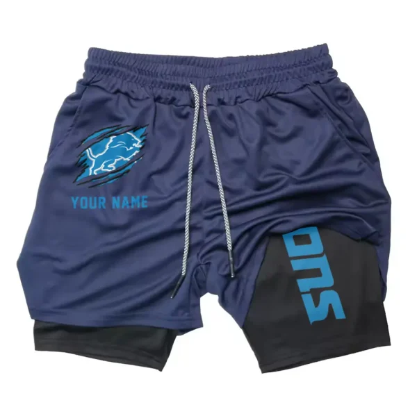 Detroit Lions Men Outdoor Casual Training Sports Shorts 2-in-1 Double-Layer Shorts SPT2LAYERS039 - Image 4