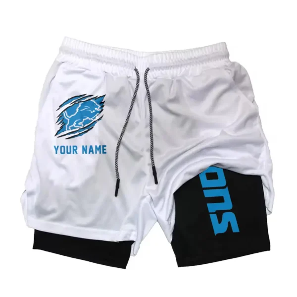 Detroit Lions Men Outdoor Casual Training Sports Shorts 2-in-1 Double-Layer Shorts SPT2LAYERS039 - Image 5