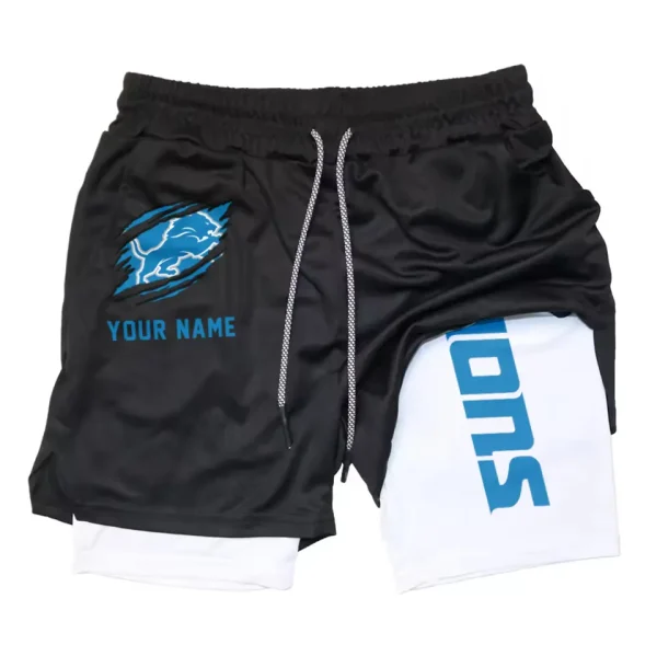 Detroit Lions Men Outdoor Casual Training Sports Shorts 2-in-1 Double-Layer Shorts SPT2LAYERS039 - Image 6
