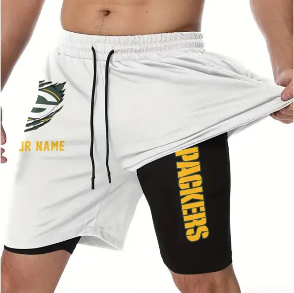 Green Bay Packers Men Outdoor Casual Training Sports Shorts 2-in-1 Double-Layer Shorts SPT2LAYERS040