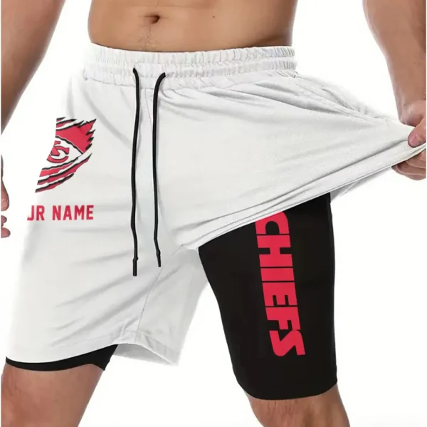 Kansas City Chiefs Men Outdoor Casual Training Sports Shorts 2-in-1 Double-Layer Shorts SPT2LAYERS044