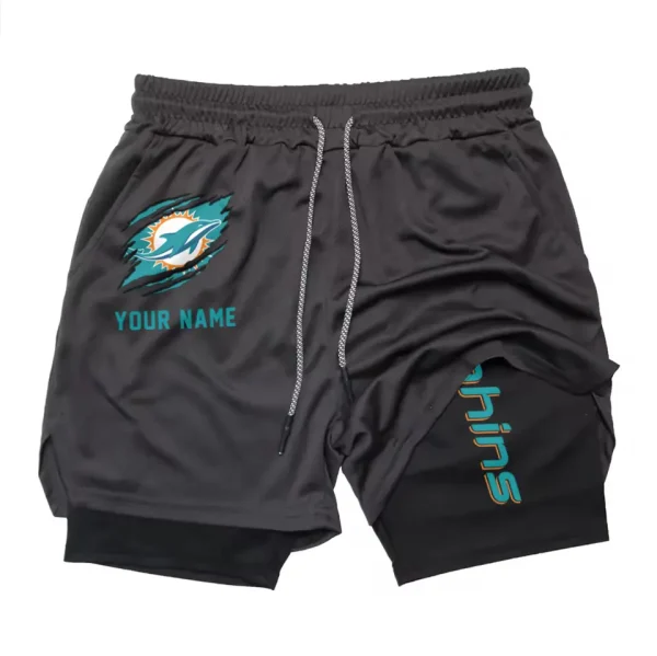 Miami Dolphins Men Outdoor Casual Training Sports Shorts 2-in-1 Double-Layer Shorts SPT2LAYERS048 - Image 2