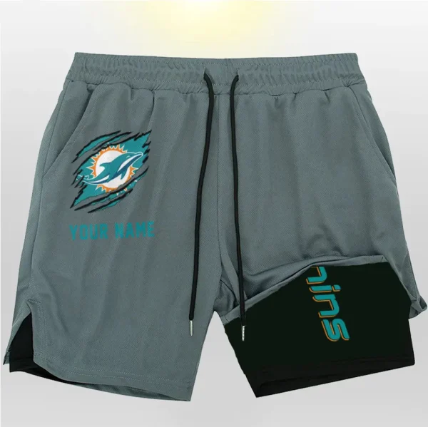Miami Dolphins Men Outdoor Casual Training Sports Shorts 2-in-1 Double-Layer Shorts SPT2LAYERS048 - Image 3