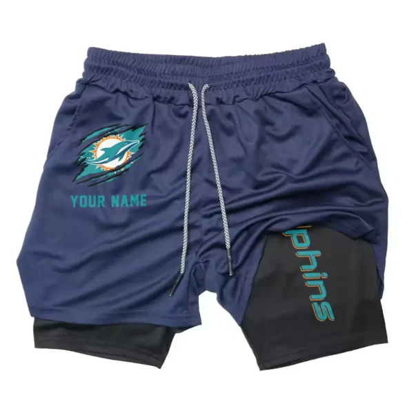 Miami Dolphins Men Outdoor Casual Training Sports Shorts 2-in-1 Double-Layer Shorts SPT2LAYERS048 - Image 4