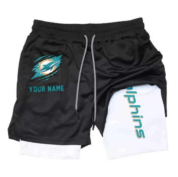 Miami Dolphins Men Outdoor Casual Training Sports Shorts 2-in-1 Double-Layer Shorts SPT2LAYERS048 - Image 6