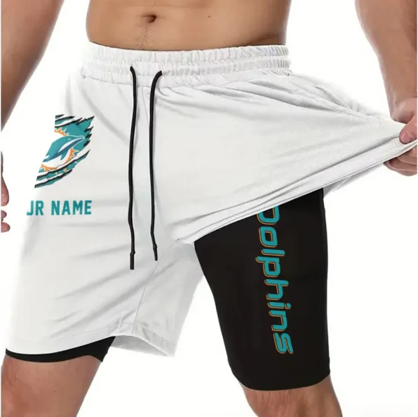Miami Dolphins Men Outdoor Casual Training Sports Shorts 2-in-1 Double-Layer Shorts SPT2LAYERS048