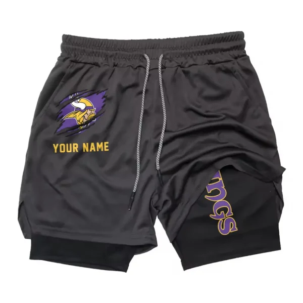Minnesota Vikings Men Outdoor Casual Training Sports Shorts 2-in-1 Double-Layer Shorts SPT2LAYERS049 - Image 2