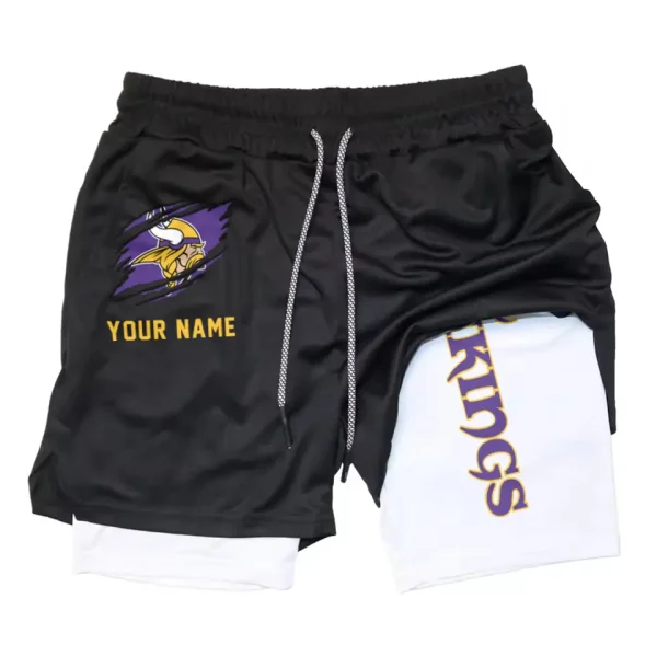 Minnesota Vikings Men Outdoor Casual Training Sports Shorts 2-in-1 Double-Layer Shorts SPT2LAYERS049 - Image 3