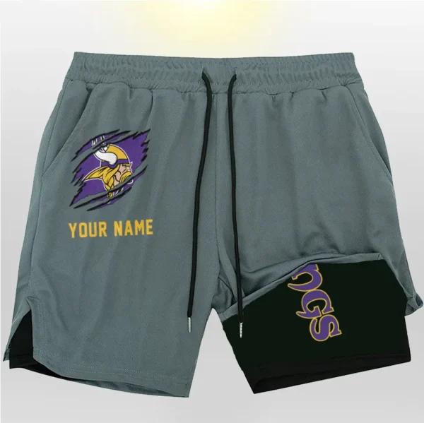 Minnesota Vikings Men Outdoor Casual Training Sports Shorts 2-in-1 Double-Layer Shorts SPT2LAYERS049 - Image 4