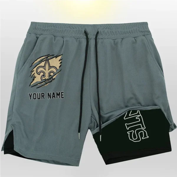 New Orleans Saints Men Outdoor Casual Training Sports Shorts 2-in-1 Double-Layer Shorts SPT2LAYERS051 - Image 3